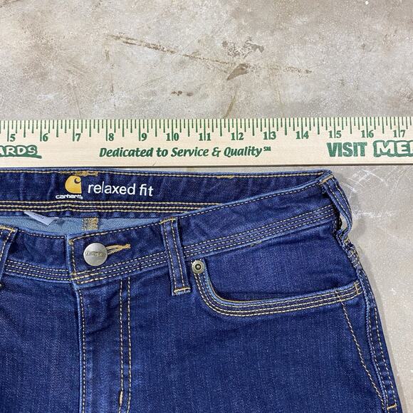 Carhartt Relaxed Fit Jeans Women 6 Short Blue Denim Workwear Bootcut - Picture 9 of 12